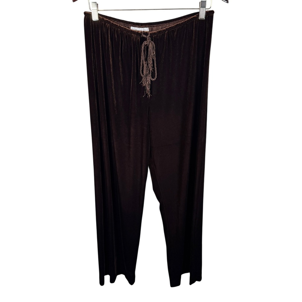 Soft Surroundings Brown Velvet Wide Leg Lounge Pants M Stretchy Drawstring Waist